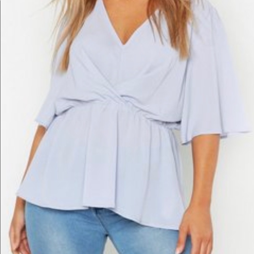 Plus Angel Sleeve Peplum Blouse